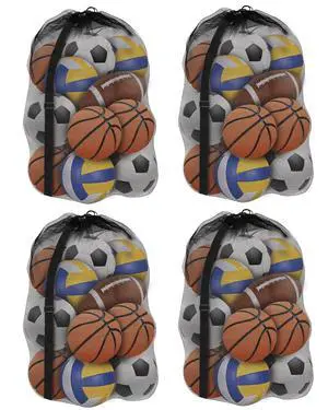 4 Pcs Extra Large Mesh Ball Bags 30 x 40 Inch, Heavy Duty Sports Ball Bag with Drawstring Closure & Adjustable Shoulder Strap, Black Ball Storage Bags for All Kinds of Balls, Laundry 4 Pcs Extra Large Mesh Ball Bags 30 x 40 Inch, Heavy Duty Sports Ball Bag with Drawstring Closure & Adjustable Shoulder Strap, Black Ball Storage Bags for All Kinds of Balls, Laundry