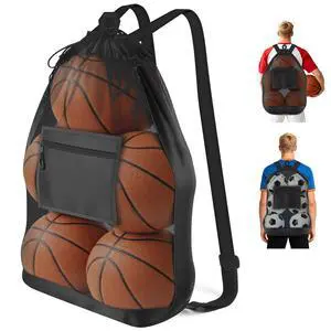 Large Mesh Soccer Ball Bag with Double Shoulder Strap | Basketball Backpack with Front Pocket, Heavy Duty Drawstring Bags for 5 Basketball, 6 Soccer Ball, Swimming Gear, Beach Trip Large Mesh Soccer Ball Bag with Double Shoulder Strap | Basketball Backpack with Front Pocket, Heavy Duty Drawstring Bags for 5 Basketball, 6 Soccer Ball, Swimming Gear, Beach Trip