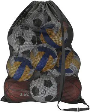 Heavy Duty Large Mesh Sports Ball Bag, 40" x 30" Drawstring Soccer Bag with Adjustable Shoulder Strap, Sports Equipment Bag for Basketball Football Volleyball Gym Swimming Gears (Black) Heavy Duty Large Mesh Sports Ball Bag, 40" x 30" Drawstring Soccer Bag with Adjustable Shoulder Strap, Sports Equipment Bag for Basketball Football Volleyball Gym Swimming Gears (Black)