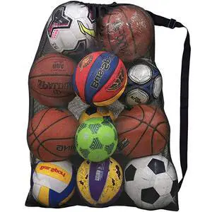 Heavy Duty Mesh Ball Bag, 30x40 Inch Extra Large Sports Equipment Bag | For 12 Soccer Balls, Industrial Strength Mesh, Adjustable Strap, For Coaches Basketball Football Volleyball Heavy Duty Mesh Ball Bag, 30x40 Inch Extra Large Sports Equipment Bag | For 12 Soccer Balls, Industrial Strength Mesh, Adjustable Strap, For Coaches Basketball Football Volleyball