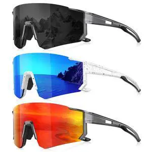 Sports Polarized Sunglasses Men Women for Running Baseball Hiking | 3 Pack Lightweight Sun Glasses with UV Protection for Cycling Fishing, A01-Gray/Ice Blue/Red Sports Polarized Sunglasses Men Women for Running Baseball Hiking | 3 Pack Lightweight Sun Glasses with UV Protection for Cycling Fishing, A01-Gray/Ice Blue/Red
