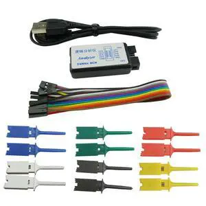 USB Logic Analyzer 24MHz 8CH 8 Channel UART IIC SPI Debug Device + 12PCS 6 Colourful Test Hook Clip Set + USB Cable + Debugging Tool Sets USB Logic Analyzer 24MHz 8CH 8 Channel UART IIC SPI Debug Device + 12PCS 6 Colourful Test Hook Clip Set + USB Cable + Debugging Tool Sets