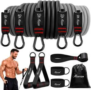 Resistance Bands with Handles, 150 lb Exercise Bands for Home Workout | Fitness Bands Equipment Set, Gym & Training Stretch Bands with Door Anchor & Ankle Straps, Travel, Physical Therapy, Yoga Resistance Bands with Handles, 150 lb Exercise Bands for Home Workout | Fitness Bands Equipment Set, Gym & Training Stretch Bands with Door Anchor & Ankle Straps, Travel, Physical Therapy, Yoga
