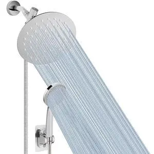 Shower Head with Hose, High-Pressure Stainless Steel 8'' Rain Shower and 5 Settings Handheld Shower Spray Combo with Push Button Flow Control for Easy Operation (Chrome) Shower Head with Hose, High-Pressure Stainless Steel 8'' Rain Shower and 5 Settings Handheld Shower Spray Combo with Push Button Flow Control for Easy Operation (Chrome)