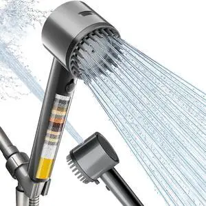 Filtered Shower Head with Handheld, High Pressure 5-mode Showerhead with Filters, Built-in Power Wash for Hard Water - Remove Chlorine - Reduces Dry Itchy Skin, Gray Flow Rate 1.8 GPM Filtered Shower Head with Handheld, High Pressure 5-mode Showerhead with Filters, Built-in Power Wash for Hard Water - Remove Chlorine - Reduces Dry Itchy Skin, Gray Flow Rate 1.8 GPM