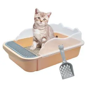Open Cat Litter Box with High Side,Anti-Splashing Cats Litter Pan Semi-Enclosed Removable Cats Litter Boxes with Litter Sifting Scoop Open Top Kitty Toilet for Easy to Clean(Khaki) Open Cat Litter Box with High Side,Anti-Splashing Cats Litter Pan Semi-Enclosed Removable Cats Litter Boxes with Litter Sifting Scoop Open Top Kitty Toilet for Easy to Clean(Khaki)
