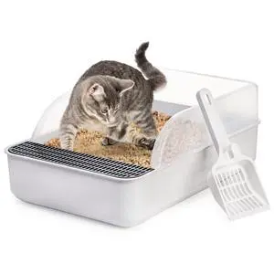 Open Top Cat Litter Box with High Side, Anti-Splashing Cats Litter Pan with with Litter Sifting Scoop, Semi-Closed Detachable Cat Cleaning Basin Kitten Toilet for Small Animal/Rabbit Open Top Cat Litter Box with High Side, Anti-Splashing Cats Litter Pan with with Litter Sifting Scoop, Semi-Closed Detachable Cat Cleaning Basin Kitten Toilet for Small Animal/Rabbit