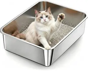 Stainless Steel Cat Litter Box Sturdy Metal Pan for Cats and Pets | Non-Stick, Odor-Free, Easy to Clean, Splash-Proof, Sturdy and Durable 17.32L''×13.38''W×5.11''H Stainless Steel Cat Litter Box Sturdy Metal Pan for Cats and Pets | Non-Stick, Odor-Free, Easy to Clean, Splash-Proof, Sturdy and Durable 17.32L''×13.38''W×5.11''H