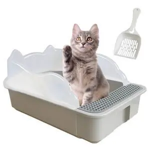 Open Cat Litter Box with High Side,Anti-Splashing Cats Litter Pan,Kitten Toilet with Litter Sifting Scoop,Semi-Enclosed Removable Kittens Litter for Boxes Easy to Clean No Odor-Grey Open Cat Litter Box with High Side,Anti-Splashing Cats Litter Pan,Kitten Toilet with Litter Sifting Scoop,Semi-Enclosed Removable Kittens Litter for Boxes Easy to Clean No Odor-Grey