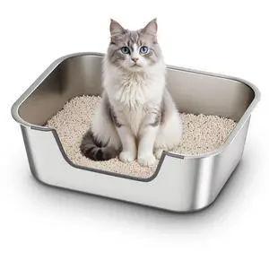 Stainless Steel Cat Litter Box with Low Entry, Metal Kitty Litter Box for Senior or Injured Cats, Odor-Free, Non-Stick, Easy to Clean, 17.5"x13.6"x5.9", Litter Pan for Medium and Small Cats Stainless Steel Cat Litter Box with Low Entry, Metal Kitty Litter Box for Senior or Injured Cats, Odor-Free, Non-Stick, Easy to Clean, 17.5"x13.6"x5.9", Litter Pan for Medium and Small Cats