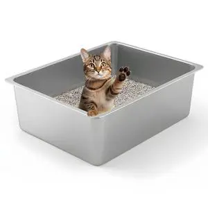 Large High Sided Stainless Steel Cat Litter Box, Non-Stick | Solid Metal Box, Odor Free, Non Stick, Rust Proof, Easy to Clean, Ideal for Cats, Kitten, Kitty & Rabbits, Indoor Use Large High Sided Stainless Steel Cat Litter Box, Non-Stick | Solid Metal Box, Odor Free, Non Stick, Rust Proof, Easy to Clean, Ideal for Cats, Kitten, Kitty & Rabbits, Indoor Use