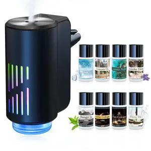 Car Air Freshener Diffuser, Smart Car Air Freshener with Three Adjustable Light Modes, Rechargeable Aromatizante Para Carro with 8pcs Essential Oil,Long Lasting, Black Car Air Freshener Diffuser, Smart Car Air Freshener with Three Adjustable Light Modes, Rechargeable Aromatizante Para Carro with 8pcs Essential Oil,Long Lasting, Black