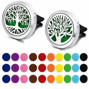2PCS 30mm Car Aromatherapy Essential Oil Diffuser Stainless Steel Locket with Vent Clip 30 Felt Pads Tree of Life Pattern (Silverly) 2PCS 30mm Car Aromatherapy Essential Oil Diffuser Stainless Steel Locket with Vent Clip 30 Felt Pads Tree of Life Pattern (Silverly)