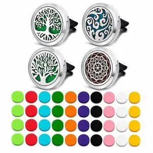 4 Pack Car Vent Essential Oil Diffuser Clips, Silver Tree of Life Air Freshener Vent Clips with 40 Colorful Felt Pads, Reusable Metal Car Aroma Diffuser for Essential Oils, Perfume 4 Pack Car Vent Essential Oil Diffuser Clips, Silver Tree of Life Air Freshener Vent Clips with 40 Colorful Felt Pads, Reusable Metal Car Aroma Diffuser for Essential Oils, Perfume