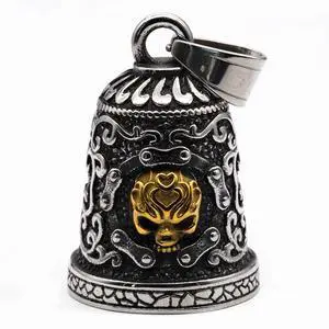 Old School Biker Skull Bell - Viking Warrior Skull Motorcycle Biker Bell Hanger or Key Chain for Good Luck on The Road (Gold) Old School Biker Skull Bell - Viking Warrior Skull Motorcycle Biker Bell Hanger or Key Chain for Good Luck on The Road (Gold)