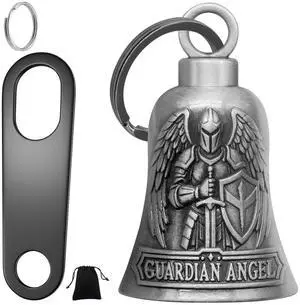 St. Michael Motorcycle Bell Guardian Angel Gremlin Biker Bells for Luck with Motorcycle Bell Hanger, 2 Key Chain Ring Accessories, Velvet Pouch St. Michael Motorcycle Bell Guardian Angel Gremlin Biker Bells for Luck with Motorcycle Bell Hanger, 2 Key Chain Ring Accessories, Velvet Pouch