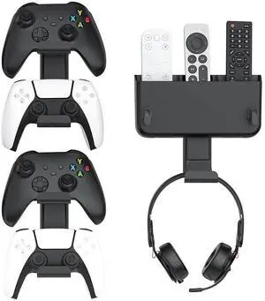 Controller & Headset & Remote Holder Wall Mount with No Drill, 2 Packs Gaming 4 Controllers Hanger Hook Mount for PS5/PS4/XBOX/Switch, Headphone Stand & Remote Control Holer Wall Shelf with Adhesives Controller & Headset & Remote Holder Wall Mount with No Drill, 2 Packs Gaming 4 Controllers Hanger Hook Mount for PS5/PS4/XBOX/Switch, Headphone Stand & Remote Control Holer Wall Shelf with Adhesives