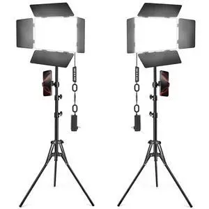 2 Pack LED Video Light Kit with Barn Door, 30W Photography Light Panel with Stand, 3000Lux 2500K-8500K Dimmable Studio Lights for Video Recording/Filming/Photoshoot Shooting/Live Streaming 2 Pack LED Video Light Kit with Barn Door, 30W Photography Light Panel with Stand, 3000Lux 2500K-8500K Dimmable Studio Lights for Video Recording/Filming/Photoshoot Shooting/Live Streaming