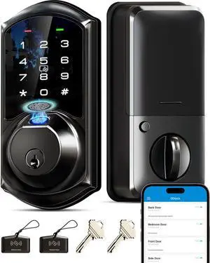 VE07 Fingerprint Smart Deadbolt Lock, App Control, Fobs, Matte Black VE07 Fingerprint Smart Deadbolt Lock, App Control, Fobs, Matte Black