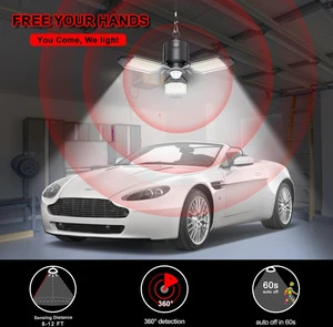 Plug in Motion Sensor LED Garage Shop Light 2 Pack 8000LM Shop Light, 3 Modes, 3 Deformable LED Panels, 6500K Indoor Motion Sensor Light Bulb for Garage, Barn, Basement Plug in Motion Sensor LED Garage Shop Light 2 Pack 8000LM Shop Light, 3 Modes, 3 Deformable LED Panels, 6500K Indoor Motion Sensor Light Bulb for Garage, Barn, Basement