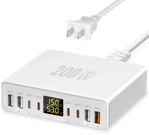 200W USB C Charger 8-Port with LED Display USB Charging Station | GaN Multiport Fast Charger Block PD QC 3.0 PPS USBC Charging Hub Compatible with iPhone Samsung Mac Laptop Pad, Matte White 200W USB C Charger 8-Port with LED Display USB Charging Station | GaN Multiport Fast Charger Block PD QC 3.0 PPS USBC Charging Hub Compatible with iPhone Samsung Mac Laptop Pad, Matte White