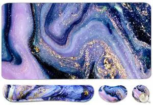 4-in-1 Large Gaming Mouse Pad, Keyboard Wrist Rest Pad & Wrist Support Mousepad Set, Extended Desk Pad Waterproof Desk Mat for Home Office Study Game - Purple Marble 4-in-1 Large Gaming Mouse Pad, Keyboard Wrist Rest Pad & Wrist Support Mousepad Set, Extended Desk Pad Waterproof Desk Mat for Home Office Study Game - Purple Marble
