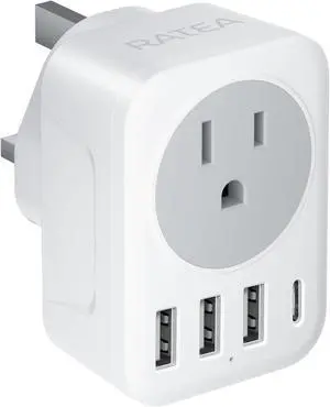 UK Ireland Travel Plug Adapter, RATEA Type G Power Adaptor with 3 USB-A, 1 USB-C Outlet Charger for US to Scotland London England British Irish Kenya Dubai Qatar HongKong Plug Converter UK Ireland Travel Plug Adapter, RATEA Type G Power Adaptor with 3 USB-A, 1 USB-C Outlet Charger for US to Scotland London England British Irish Kenya Dubai Qatar HongKong Plug Converter