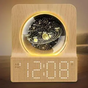 Space Alarm Clock for Kids Teens, Small Digital Clock with RGB Night Light for Bedroom, Colorful Crystal Ball Decor for Living Room Office, Dimmer, Gifts for Boys Girls Women (Wood Grain) Space Alarm Clock for Kids Teens, Small Digital Clock with RGB Night Light for Bedroom, Colorful Crystal Ball Decor for Living Room Office, Dimmer, Gifts for Boys Girls Women (Wood Grain)