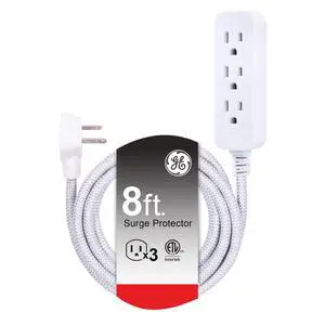 3-Outlet Power Strip 8 Ft Braided Extension Cord with Multiple Outlets Grounded Flat Plug ETL Listed White 38433 3-Outlet Power Strip 8 Ft Braided Extension Cord with Multiple Outlets Grounded Flat Plug ETL Listed White 38433