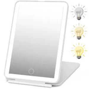 Rechargeable Travel Makeup Mirror 72 LED Lighted Compact Slim Vanity with Lights 3 Lighting Modes Dimmable Touch Screen (White),(DenCert) Rechargeable Travel Makeup Mirror 72 LED Lighted Compact Slim Vanity with Lights 3 Lighting Modes Dimmable Touch Screen (White),(DenCert)