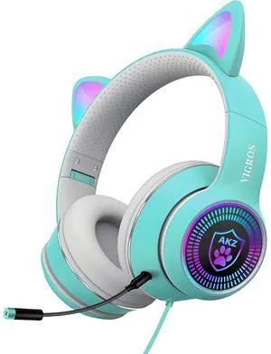 Cat Ear Gaming Headphones Wired AUX 3.5mm with LED Light, VIGROS Flashing Stereo Game Headphones Surround Sound Over-Ear Headsets with Microphone Fit Kids & Adult for PC, PS4, Switch, Mobile, Laptop Cat Ear Gaming Headphones Wired AUX 3.5mm with LED Light, VIGROS Flashing Stereo Game Headphones Surround Sound Over-Ear Headsets with Microphone Fit Kids & Adult for PC, PS4, Switch, Mobile, Laptop