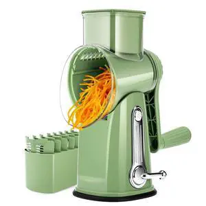 Rotary Cheese Grater with Handle - Vegetable Shredder with 5 Well-designed Blades & Strong Suction Base,Round Mandoline Slicer & Food Chopper for Kitchen,with Blade Storage Box(Retro Green) Rotary Cheese Grater with Handle - Vegetable Shredder with 5 Well-designed Blades & Strong Suction Base,Round Mandoline Slicer & Food Chopper for Kitchen,with Blade Storage Box(Retro Green)