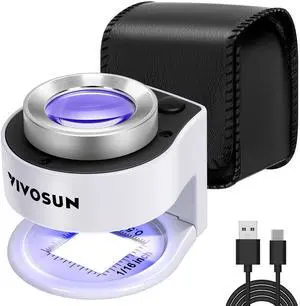 30X Rechargeable Loupe, Portable Mini Magnifier, Desktop Magnifying Glass with 3 LED & 3 UV Lights, for Jewelry, Gems, Watches, Coins, Stamps, White 30X Rechargeable Loupe, Portable Mini Magnifier, Desktop Magnifying Glass with 3 LED & 3 UV Lights, for Jewelry, Gems, Watches, Coins, Stamps, White