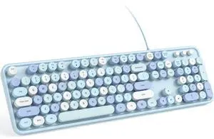 Wired Computer Keyboard - Blue Colorful Retro Full Size Round Keycaps Plug and Play Typewriter Cute Keyboards for Windows, Laptop, PC, Desktop, Computer Wired Computer Keyboard - Blue Colorful Retro Full Size Round Keycaps Plug and Play Typewriter Cute Keyboards for Windows, Laptop, PC, Desktop, Computer
