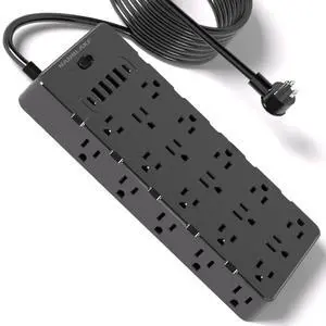 Heavy Duty Surge Protector Power Strip,1875W/15A,6 USB Ports,25 AC Outlets,4000J Surge Protection,6.5ft 14AWG Extension Cord,Flat Plug,Mountable,ETL Listed Heavy Duty Surge Protector Power Strip,1875W/15A,6 USB Ports,25 AC Outlets,4000J Surge Protection,6.5ft 14AWG Extension Cord,Flat Plug,Mountable,ETL Listed