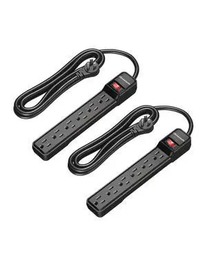 2-Pack 10FT Power Strip Surge Protector, 6-Outlet Strip with Low Profile Flat Plug, 15 Amp Circuit Breaker, 500 Joules, Wall Mount, Black, UL Listed 2-Pack 10FT Power Strip Surge Protector, 6-Outlet Strip with Low Profile Flat Plug, 15 Amp Circuit Breaker, 500 Joules, Wall Mount, Black, UL Listed