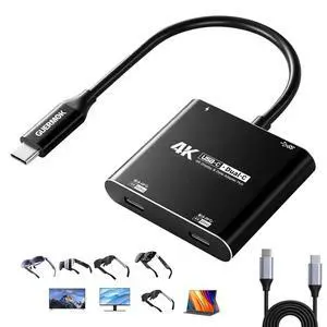 4-in-1 Dual USB-C Display Hub, 4K@60Hz Video, PD 100W Fast Charging & USB 3.0 5Gbps, Compatible with AR Glasses, Switch 2, Laptops, Portable Monitors & Type-C DisplaysBlack 4-in-1 Dual USB-C Display Hub, 4K@60Hz Video, PD 100W Fast Charging & USB 3.0 5Gbps, Compatible with AR Glasses, Switch 2, Laptops, Portable Monitors & Type-C DisplaysBlack
