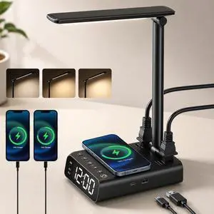 Alarm Clock with Lamp, Wireless Charging, USB-C & USB Ports, AC Outlets, Bedside Digital Clock Charging Station with Night Light, Loud Dual Alarm for Heavy Sleepers, Kids, Teens & Adults Alarm Clock with Lamp, Wireless Charging, USB-C & USB Ports, AC Outlets, Bedside Digital Clock Charging Station with Night Light, Loud Dual Alarm for Heavy Sleepers, Kids, Teens & Adults