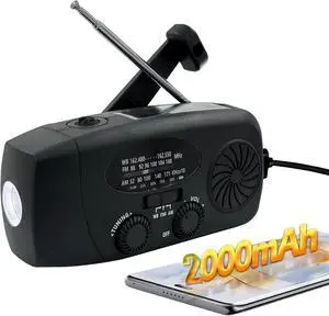 Emergency Hand Crank Radio with LED Flashlight for Emergency, AM/FM NOAA Portable Weather Radio with 2000mAh Phone Charger, USB Charged & Solar Power for Camping, Emergency (Black) Emergency Hand Crank Radio with LED Flashlight for Emergency, AM/FM NOAA Portable Weather Radio with 2000mAh Phone Charger, USB Charged & Solar Power for Camping, Emergency (Black)