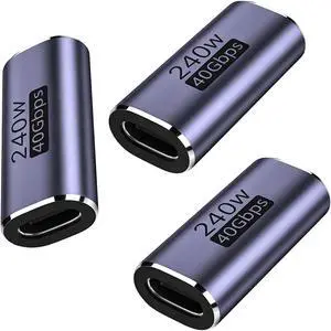 3 Pack USB C Female to Female Adapter, USB C to USB C Coupler Supports 240W Charging & 40Gbps Data Transfer, 8K@60Hz Video Output Type C Extender Compatible with MacBook, iPad, Thunderbolt 4/3 3 Pack USB C Female to Female Adapter, USB C to USB C Coupler Supports 240W Charging & 40Gbps Data Transfer, 8K@60Hz Video Output Type C Extender Compatible with MacBook, iPad, Thunderbolt 4/3