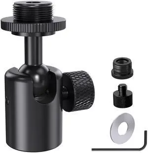 Ball and Socket Head Microphone Adapter with Angle Adjustment 360° Pan & 90° Tilt, with 5/8" and 3/8" All-Metal Adapter, Camera, Lightweight & Secure Locking, Swivel Mic Stand Adapter Ball and Socket Head Microphone Adapter with Angle Adjustment 360° Pan & 90° Tilt, with 5/8" and 3/8" All-Metal Adapter, Camera, Lightweight & Secure Locking, Swivel Mic Stand Adapter