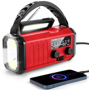 10000mAh Emergency Crank Radio, NOAA/AM/FM Weather Radio, Type-C Charge,Solar Charging,SOS, 3 Modes LED Torch, Reading Lamp, Compass for Outdoor Survival (Red) 10000mAh Emergency Crank Radio, NOAA/AM/FM Weather Radio, Type-C Charge,Solar Charging,SOS, 3 Modes LED Torch, Reading Lamp, Compass for Outdoor Survival (Red)