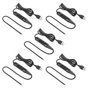 USB Male with On/Off Switch to Stripped Ends, USB 2.0 6-Speed Dimming Switch Power Cable, for LED Strips Little Table Lamp and Other 5V Devices 5Pcs 1.5M/4.9FT (Black) USB Male with On/Off Switch to Stripped Ends, USB 2.0 6-Speed Dimming Switch Power Cable, for LED Strips Little Table Lamp and Other 5V Devices 5Pcs 1.5M/4.9FT (Black)