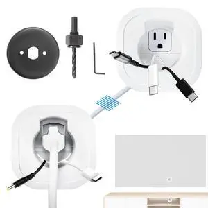 in Wall Cable Management Kit for Wall Mounted TV, Professional TV Cord Hider & Wire Concealer with Power Outlet & Pass Through, Included DIY Hole Saw, Hide Cables Behind Wall, White in Wall Cable Management Kit for Wall Mounted TV, Professional TV Cord Hider & Wire Concealer with Power Outlet & Pass Through, Included DIY Hole Saw, Hide Cables Behind Wall, White