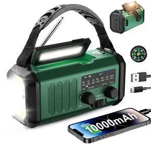 Hand Crank Emergency Radio, NOAA Weather Radio with AM/FM Solar Radio,10000mAh Rechargeable Battery Powered, USB-C Charger, Flashlight, SOS Alarm, for Camping, Hurricanes Outdoor Survival Emergencies Hand Crank Emergency Radio, NOAA Weather Radio with AM/FM Solar Radio,10000mAh Rechargeable Battery Powered, USB-C Charger, Flashlight, SOS Alarm, for Camping, Hurricanes Outdoor Survival Emergencies