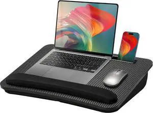 Laptop Lap Desk - Portable Lap Desk with Pillow Cushion, Fits up to 15.6 inch Laptop, with Anti-Slip Strip & Storage Function for Home Office Students Use as Computer Laptop Stand- Black Laptop Lap Desk - Portable Lap Desk with Pillow Cushion, Fits up to 15.6 inch Laptop, with Anti-Slip Strip & Storage Function for Home Office Students Use as Computer Laptop Stand- Black