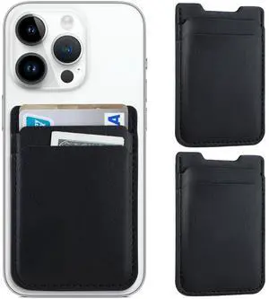 2Pack Phone Wallet Stick on, Card Holder for Back of Phone Case, Leather Credit Card Holder for Cell Phone Sticky Wallet Double Pocket Sticker for iPhone, Android, Samsung-Black 2Pack Phone Wallet Stick on, Card Holder for Back of Phone Case, Leather Credit Card Holder for Cell Phone Sticky Wallet Double Pocket Sticker for iPhone, Android, Samsung-Black