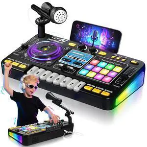 for Kids, Toddler DJ Mixing Table with DJ Turntable, Game Mode, Light & Speed Control and Microphone, Gifts for 3 4 5 6 Years Old Boys Girls - Kid DJ Mixer Set for Kids, Toddler DJ Mixing Table with DJ Turntable, Game Mode, Light & Speed Control and Microphone, Gifts for 3 4 5 6 Years Old Boys Girls - Kid DJ Mixer Set