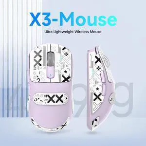 x Attack Shark Wireless Gaming Mouse, 49g Ultralight, PixArt PAW3395 26000 DPI, Bluetooth/2.4Ghz /Wired Tri-Mode, 200Hrs Rechargeable Battery, Kailh GM8.0 Switch for PC/MAC/Win, Purple&Tape x Attack Shark Wireless Gaming Mouse, 49g Ultralight, PixArt PAW3395 26000 DPI, Bluetooth/2.4Ghz /Wired Tri-Mode, 200Hrs Rechargeable Battery, Kailh GM8.0 Switch for PC/MAC/Win, Purple&Tape
