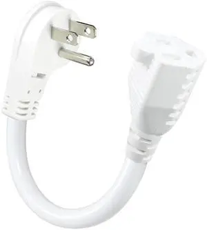 Short Power Extension Cord - Low Profile Wall Head 6 Inch 14AWG/3C SJTW Heavy Duty Extension Cable for Indoor/Outdoor, 45-Degree Flat Plug 15A/125V 1875W NEMA 5-15P to NEMA 5-15R, White 1-Pack Short Power Extension Cord - Low Profile Wall Head 6 Inch 14AWG/3C SJTW Heavy Duty Extension Cable for Indoor/Outdoor, 45-Degree Flat Plug 15A/125V 1875W NEMA 5-15P to NEMA 5-15R, White 1-Pack